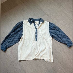 Free People Button up shirt half denim half cotton
